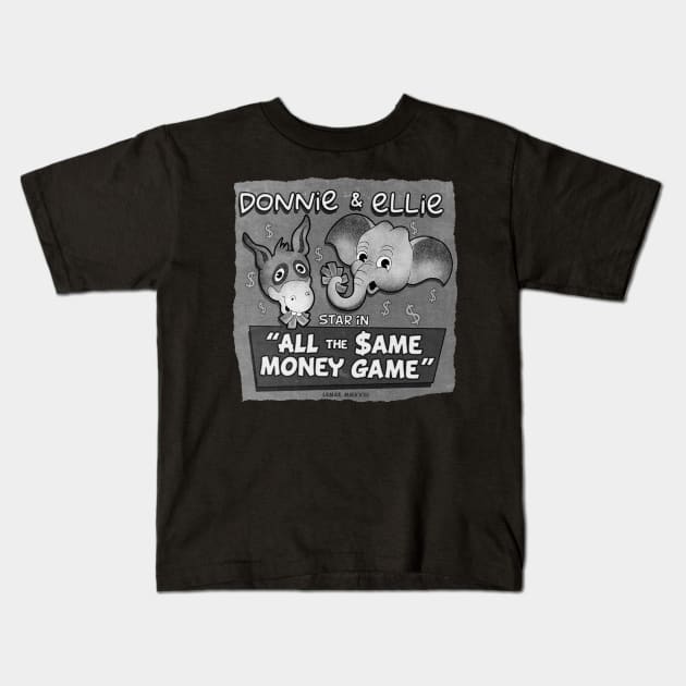 The Money Game Cartoon Kids T-Shirt by LeMae Macabre